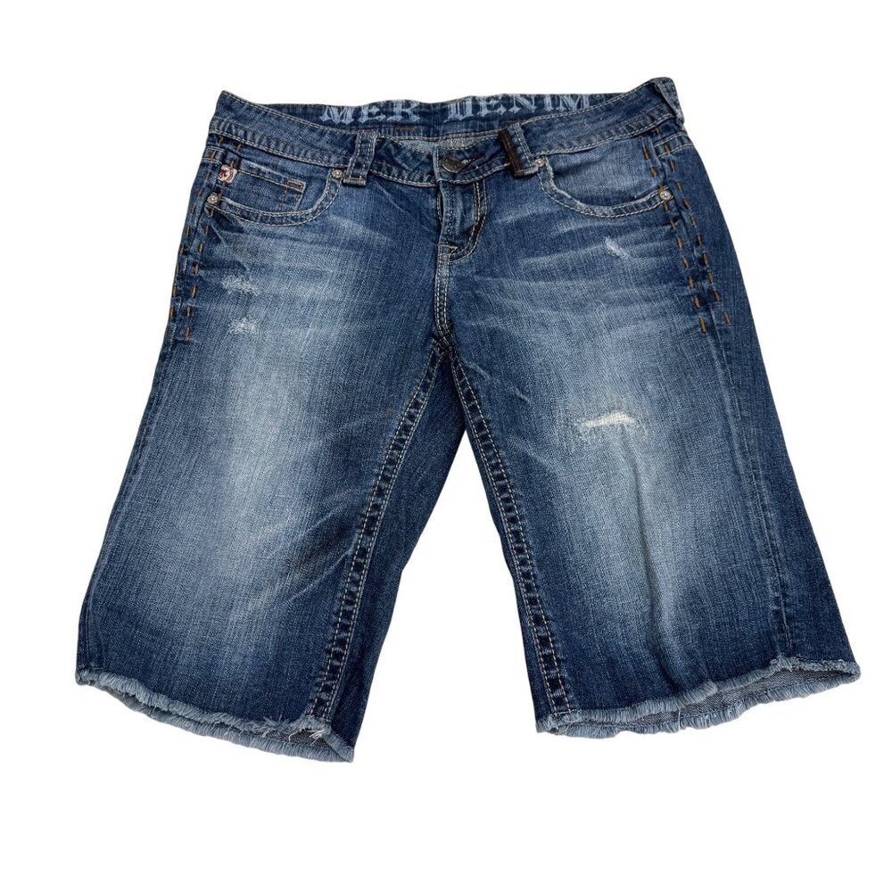 MEK Denim Antalya Bermuda Shorts Women's Distressed Frayed, Size 28